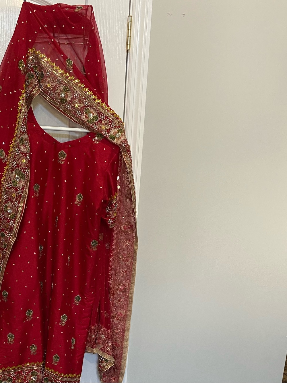 Embellished Red Traditional Tunic with Matching Dupata and plain red shalwar